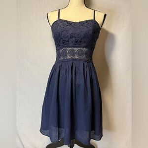 by & by Navy Blue Lace Bodice Mini Dress
